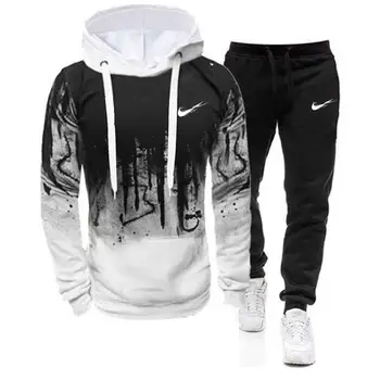 

Hooded Men Sportswear Sets Spring Winter 2020 Casual Tracksuit Men Two Piece Suit Hoodies Sweatshirt+Sweatpants Male Sweat Set