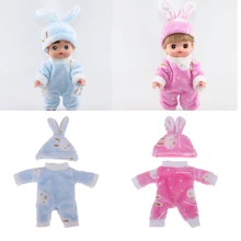2pcs Jumpsuit with Rabbit Hat Clothes Set for 25cm Mellchan Baby or 9-11inch Reborn Doll