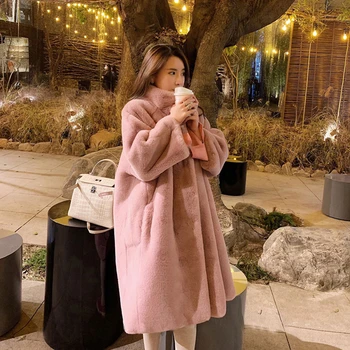 

Heydress 2019 Winter Women Solid Mink Fur Loose Coats Luxury Thicken Warm Ladies Oversize jackets Female Plush Cardigan outwears