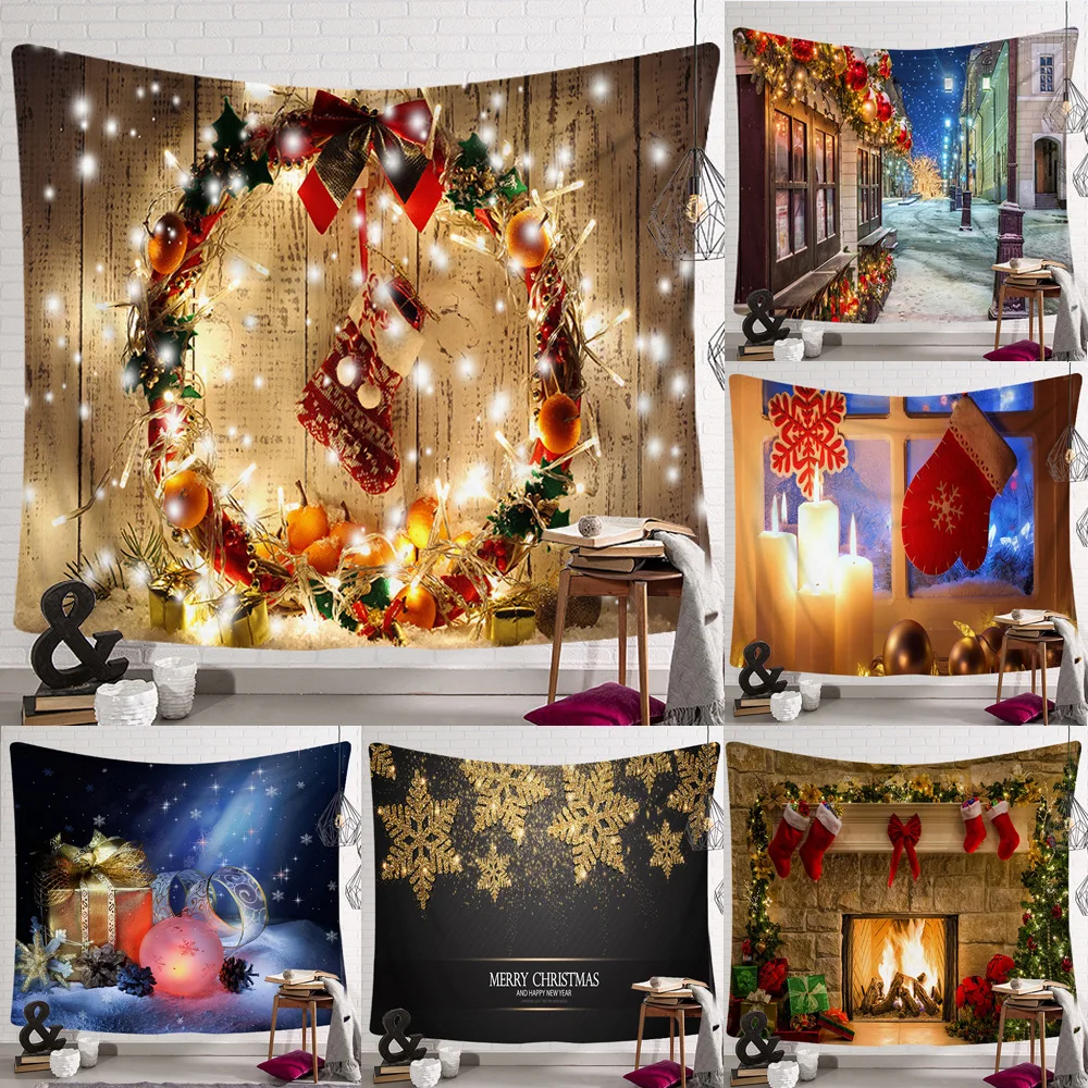 Новинка, гобелен с изображением рождественской елки, камина, настенный фон, ткань, Декор, полиэстер, Рождественское украшение для стен комнаты