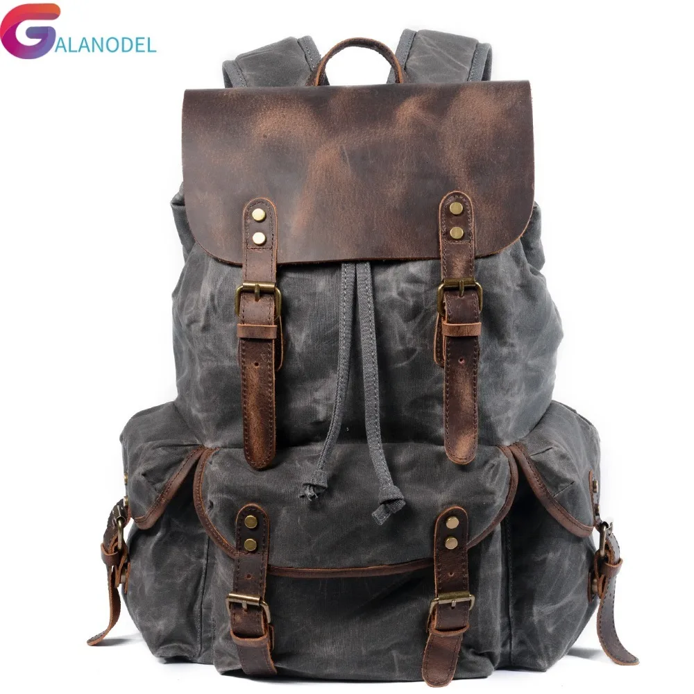 

Multifunction M229 Casual Canvas Backpacks Vintage Waterproof Large Capacity Travel Bag Women Mochila Leather Laptop Rucksack