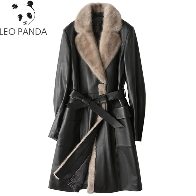 

2019 New Sheepskin Jacket Women Clothes Down Coat Genuine Leather Jacket Female Sheepskin Coat Mink Fur Collor Slim Long Coat