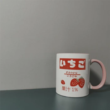 

Japanese Milk Mug Creative Cartoon Couple Pink Unique Cute Print Mug Smoothie Breakfast Tazze Colazione Kitchenware DE50MK