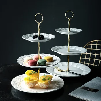 

3 Tiers Fruit Dessert Tray Tower Dessert Plates for Wedding Party Decoration Exquisite Tableware Teatime Round