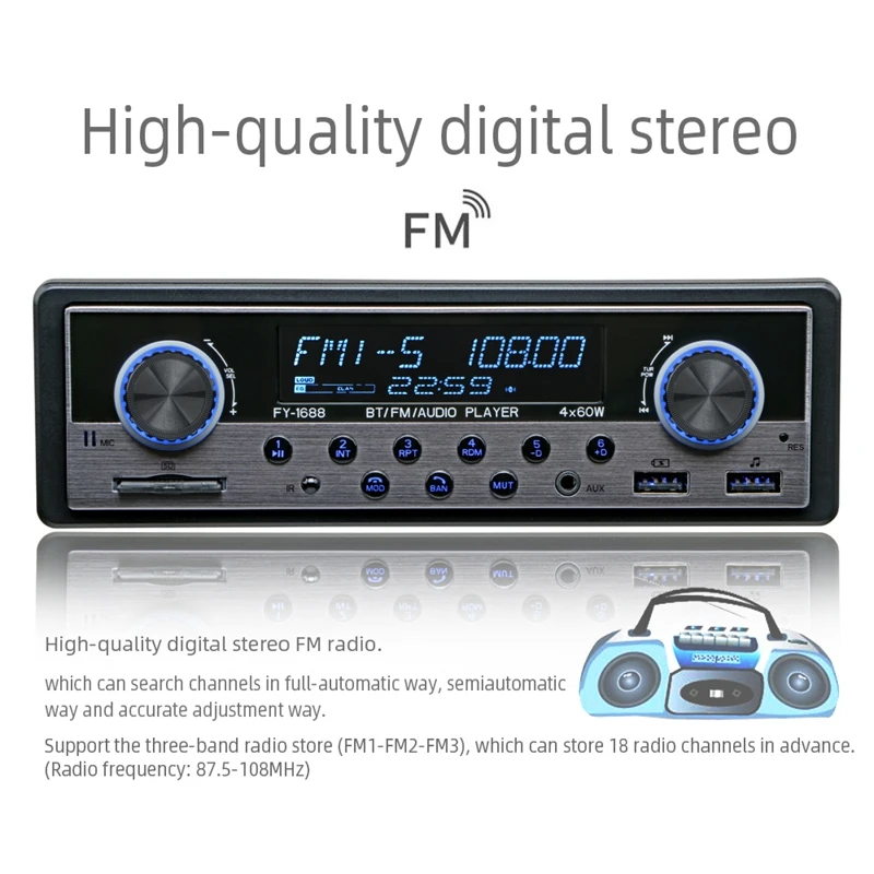 Автомобильный MP3-плеер, автомагнитола 1 DIN Bluetooth стерео аудио fm-приемник цифровой медиаплеер 4x60 Вт FM Поддержка IOS/Android телефон 5 В