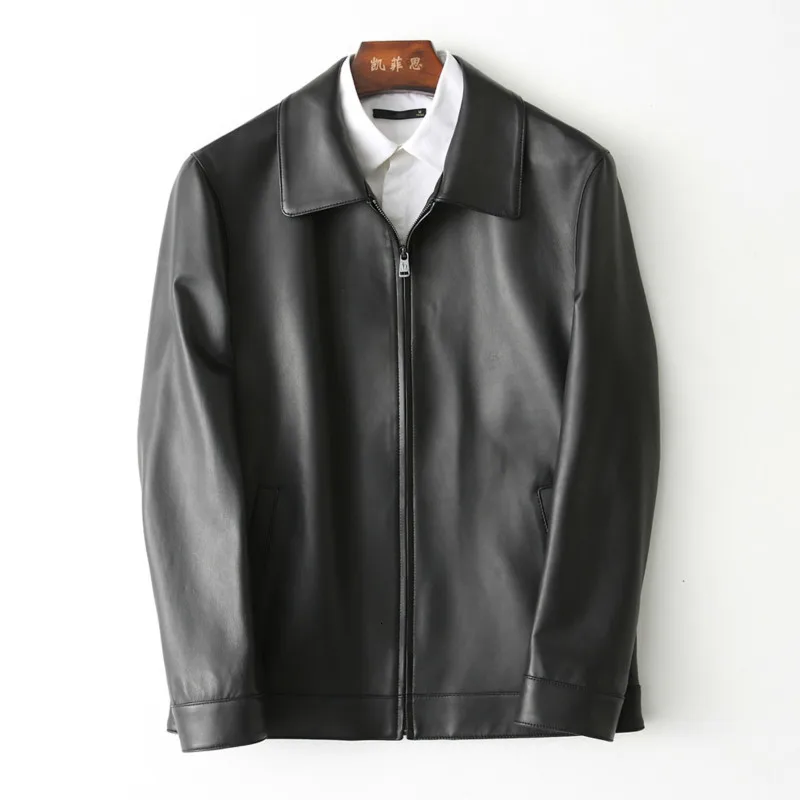Genuine Leather Jacket Men Sheepskin Leather Coats Mens Leather Jacket Shirt Collar Short Coat High Quality KFS180196-1