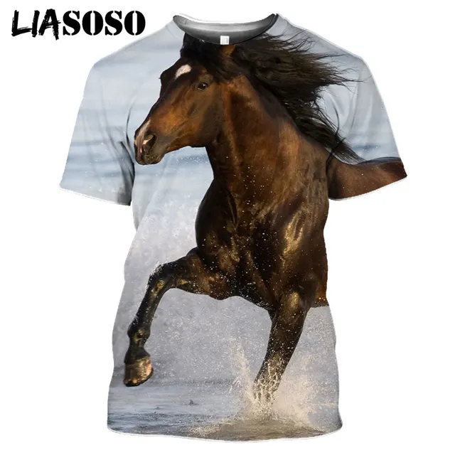 LIASOSO 2021 3D Print Robust Horses Snow Anime Horse Animals Tshirt Women Men Casual T-shirt Pullover Short Sleeve Large Clothes 10