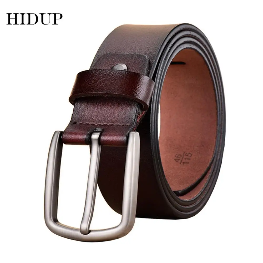 

HIDUP Fashion 3.8cm Clothing Accessories Real Genuine Leather Belts Retro Style Simple Design Pin Buckle Metal Belt Men NWJ677