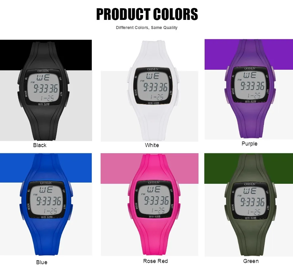 Женские наручные часы OHSEN Army green водонепроницаемые с цифровым светодиодом и