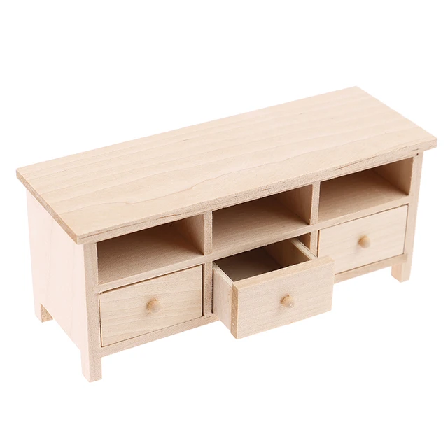 Wood Color 1/12 Dollhouse Miniature Mini Simulated Wooden Cabinet Lockers TV Cabinet With Drawer Furniture Model Toy Accessories 5