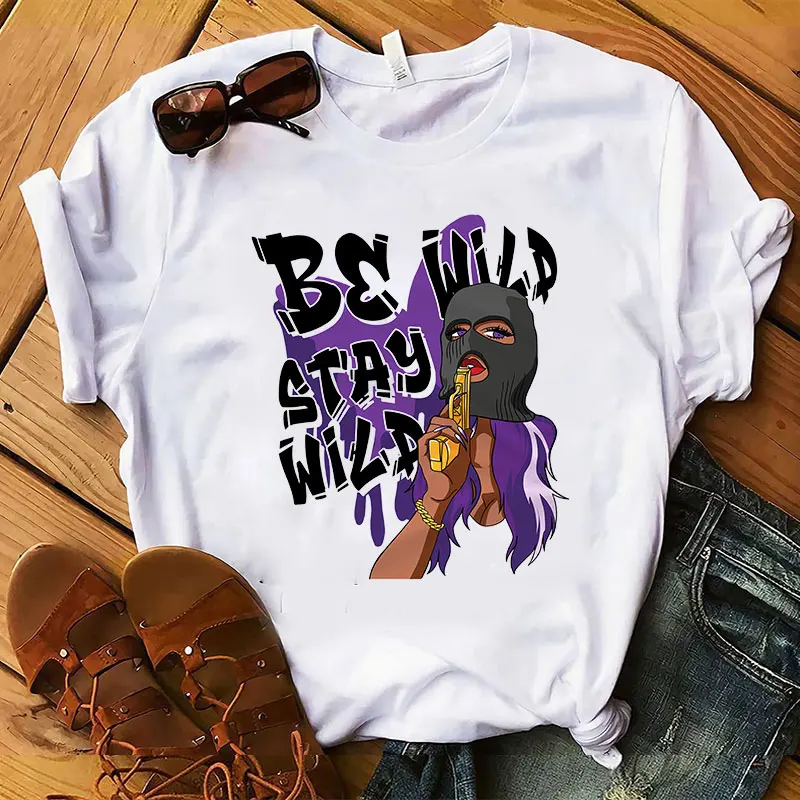 

Custom Logo Women T Shirts 2021 Be Wild Stay Wild Ladies T Shirts Cotton Summer Women Plain T Shirts