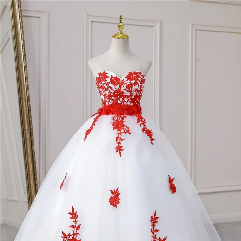 wedding dress for women 2021 New 5 Colors Fashion Classic Sweet Strapless Quinceanera Dresses Party Prom Dress Lace Embroidery Ball Gown Plus Size red wedding dresses