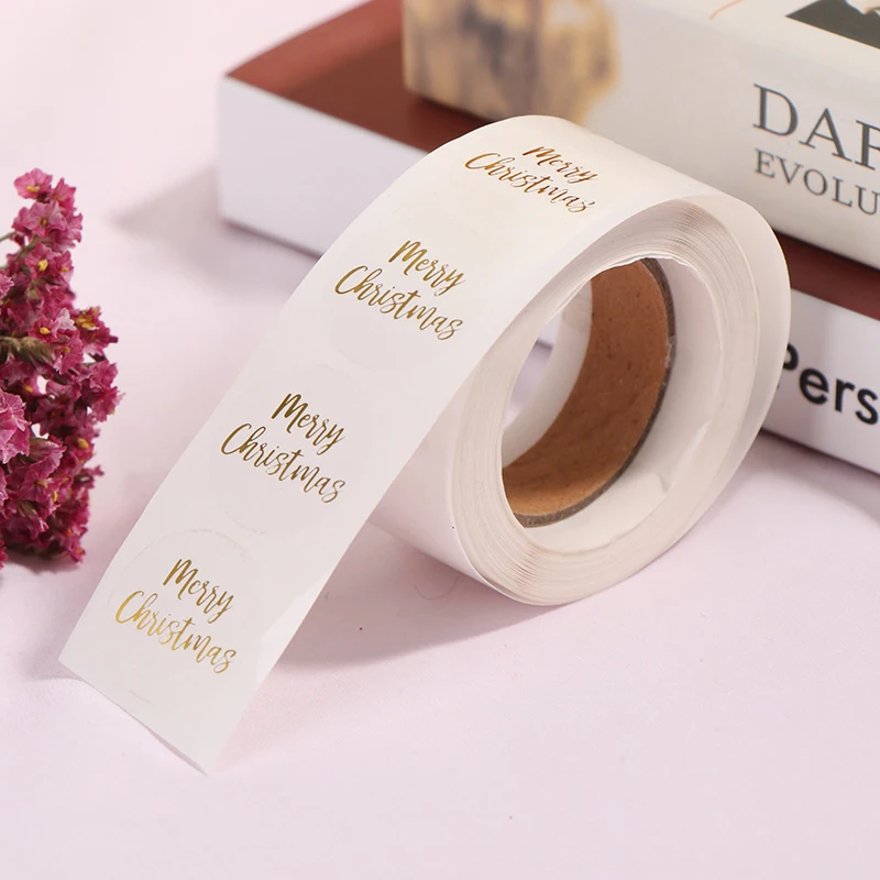 500pcs Transparent Gold Stamp Merry Christmas Stickers Party Business Seal Label Tag Box Decor New