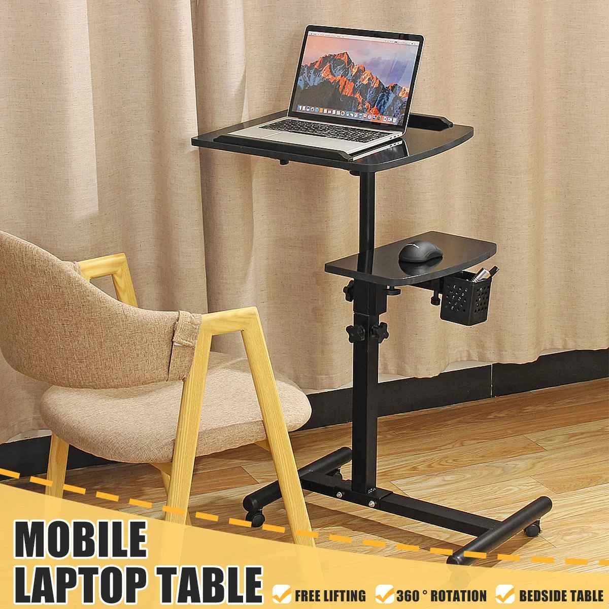 Подъемный мобильный ноутбук стол напольный ноутбук Настольный Регулируемый компьютерный стол с роликом прикроватный диван-кровать гостиная