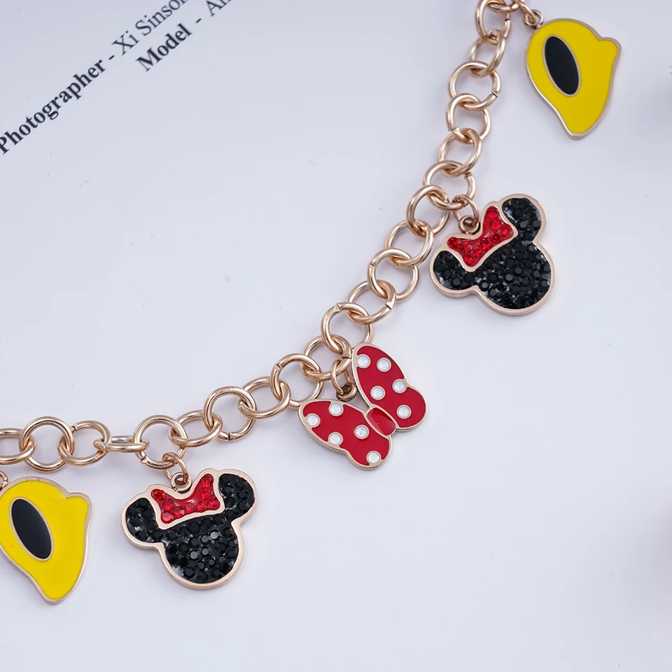 Мультяшный браслет Minnie прекрасный кавайный стиль титановая сталь материал браслет инкрустированный цирконием розовое золото цвет Модные женские ювелирные изделия