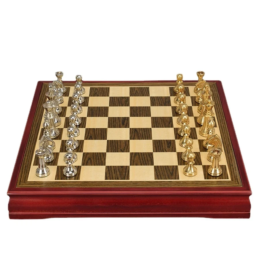 Metal Pieces Board Chess Medieval Table Games Accessories Large Wooden Chess Entertainment Scacchi Family Adult Game DE50QL