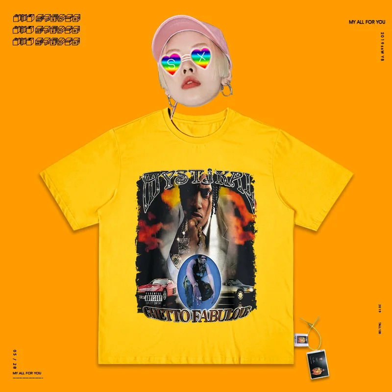 yellow Хип-хоп рэп хип-хоп певица портрет используется плакат T для европейских товаров будет издание с коротким рукавом черный свет улица лето - Цвет: yellow