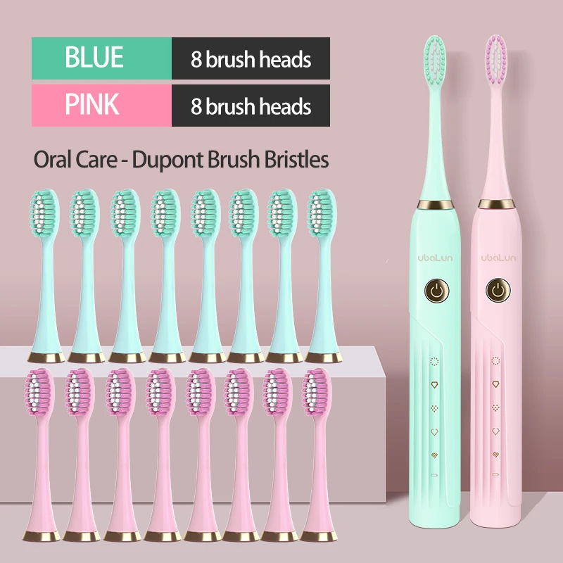 Dopunt PINK BLUE UBALUN электрическая зубная щетка Магнитная подвеска электрическая перезаряжаемая зубная щётка ультра звуковая электрическая зубная щетка 5 8 насадок - Цвет: Dopunt PINK BLUE