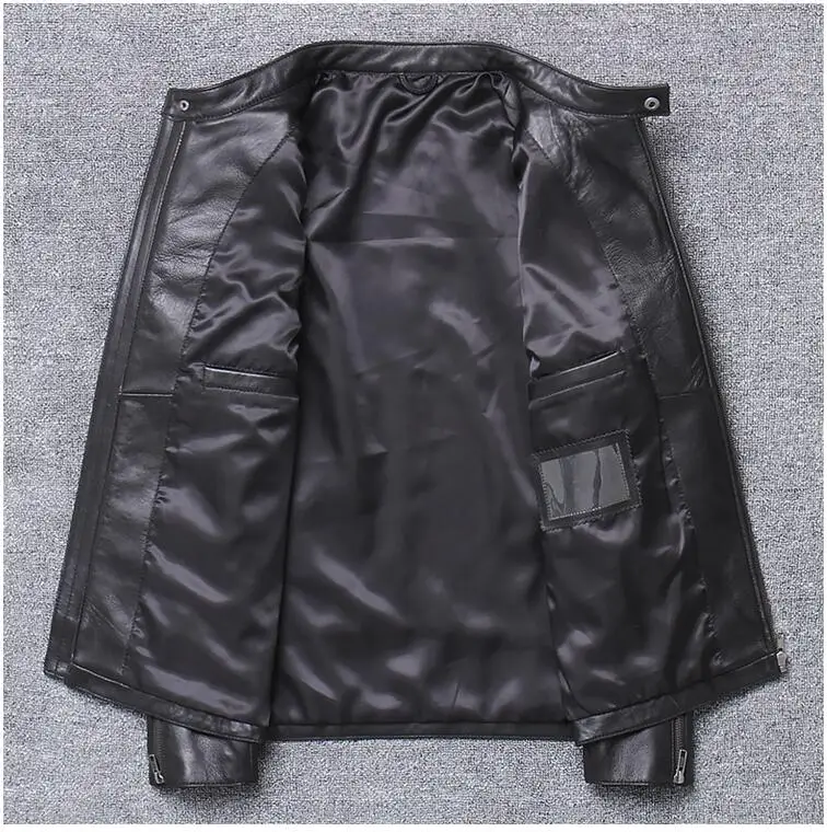 Black Men Slim Fit Biker's Leather Jacket Plus Size XXXXXL Genuine Sheepskin Russian Autumn Motorcycle Leather Coat
