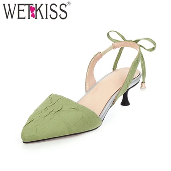 

WETKISS Fashion Sandals Women Shoes Summer Slingback Sandals Kitten Heel Ladies Sandal Shoes Woman Pointed toe Low Heel Big Size