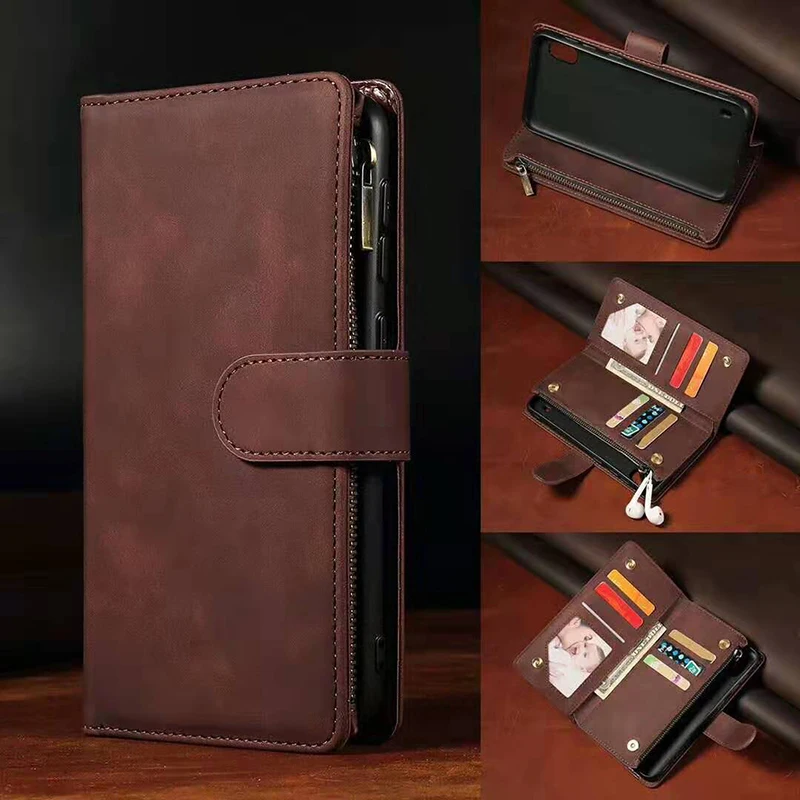 Leather Luxury Zipper Wallet Phone Bag Case for Samsung S10 S8 S9 PLUS Note 10 pro A20E A50 A70 A51 Flip Shockproof Book Cover |