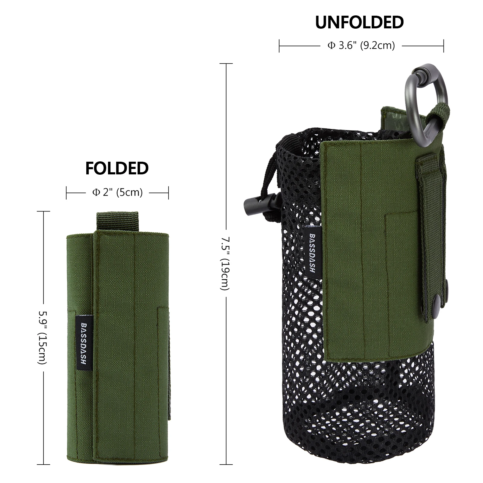 Bassdash Water Bottle Pouch with Molle Straps Belt Clip Carabiner Foldable Mesh Holder Bag for Travel Fishing Hunting Hiking 4