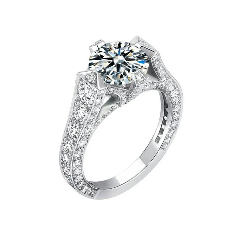 Твердые 14 к 585 Белое золото центр 0.8ct 6 мм сердца и стрелы огранки EF цвет Муассанит Обручальные кольца для женщин