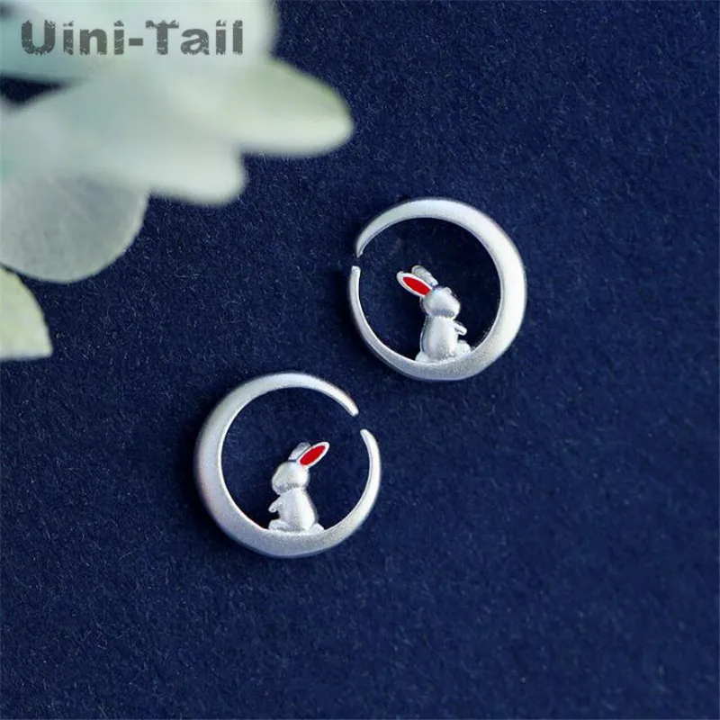 Uini-Tail hot new 925 sterling silver moon bunny earrings fresh and lovely sweet tide flow white rabbit student ED575 | Украшения и
