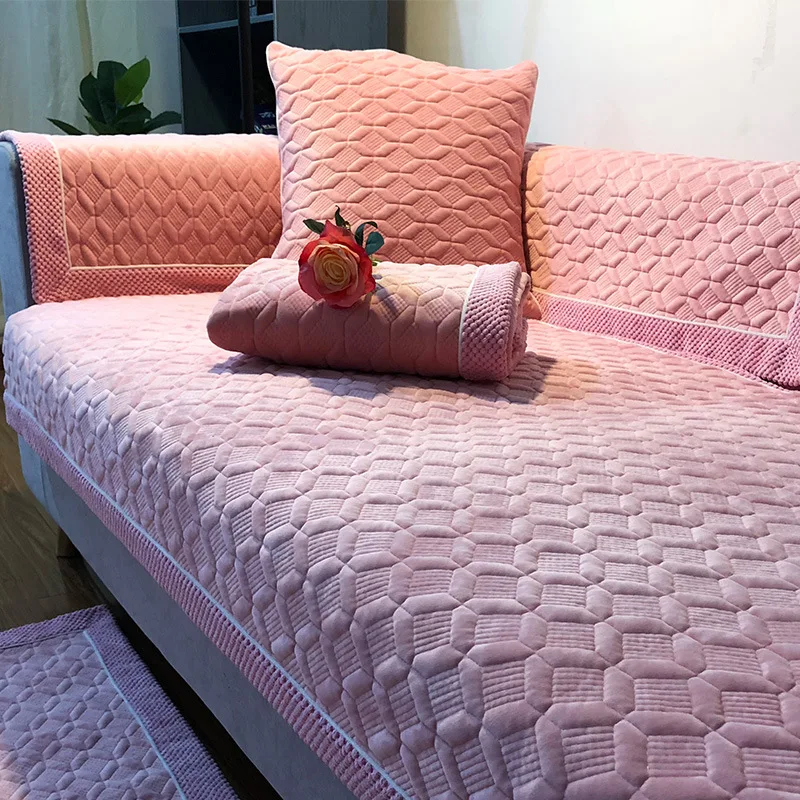 Супер мягкий чехол для дивана короткая плюшевая подушка для сидения чистый цвет плед-чехол для дивана гостиная Угловой стул диван полотенце - Цвет: Pink