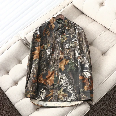 Осенние мужские рубашки в охотничьем стиле, камуфляжные мужские спортивные походные рубашки, хлопковая охотничья рубашка, дышащие мягкие американские размеры 36-44