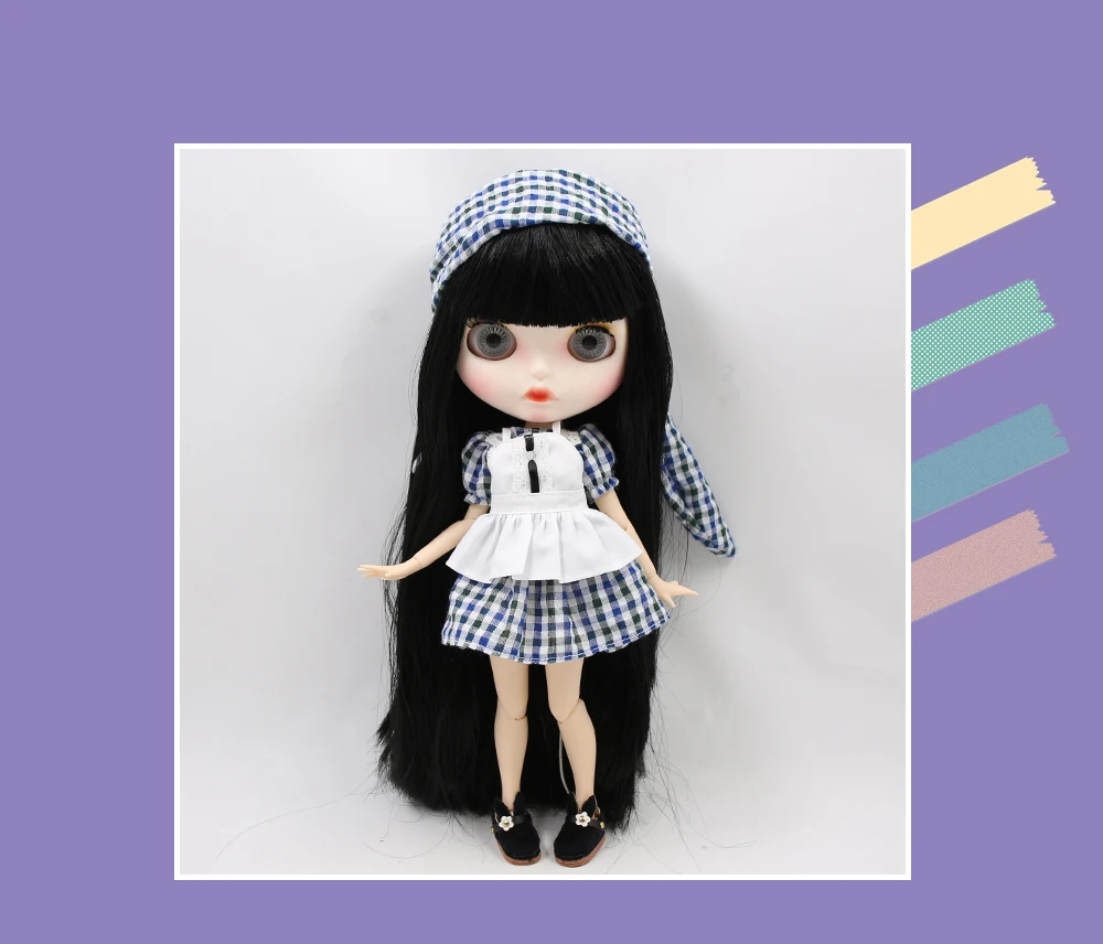 Олександра - Преміум Custom Neo Blythe Лялька з чорним волоссям, білою шкірою та матовим надутим обличчям 1