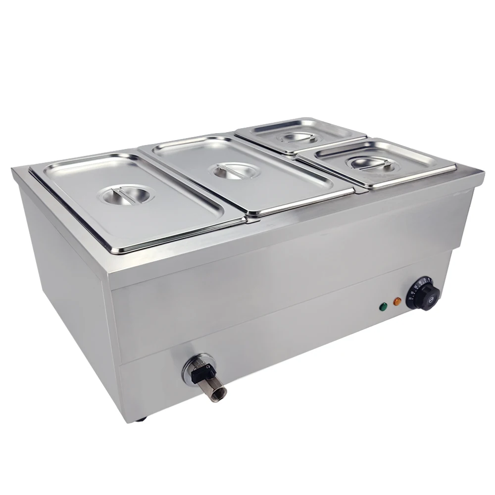 

Counter-top Food Warmer Machine Electric Buffet Bain Marie Four Pans Soup Pot With Faucet
