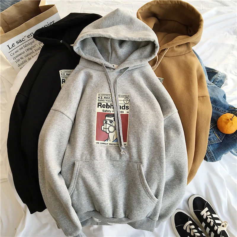 Женская толстовка с капюшоном Ulzzang Harajuku свободная флисовая кофта длинным рукавом