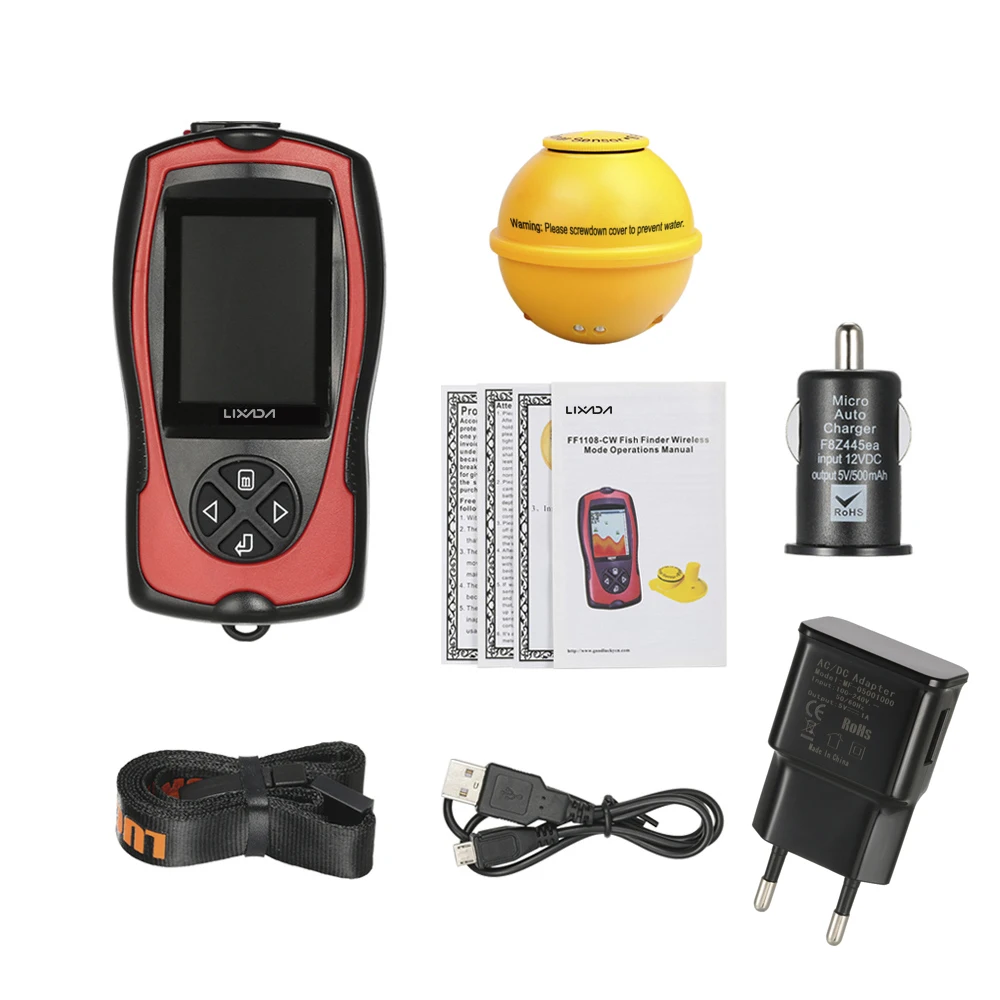 

New Wireless Sonar Transducer Fish Finder 2-in-1 2.4inch Depth Locator Fish Detector Alarm 45M Depth Russia/english Language