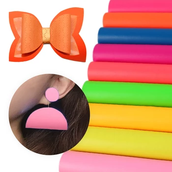 

David accessories 9pcs/set 20*34cm Plain Color Fluorescent Faux Synthetic Leather Fabric Set DIY Bow Bag Shoes Material,1Yc8059