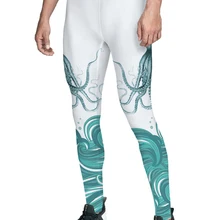 Осьминог океанские волны брюки мужские влагоотводящие животный принт Высокая талия высокая талия пижамы вечерние износостойкость стрейч Fit Compr