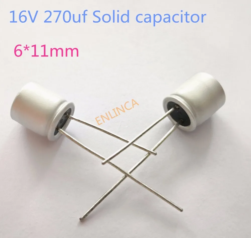 50 100pcs/lot 16v 270uF 6*11mm Solid Electrolytic Capacitors For