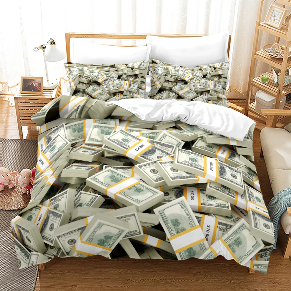 

Комплект постельного белья с 3D принтом банкнот, пододеяльник, домашний текстиль, одинарный, двойной, большой размер, с наволочками, Прямая поставка