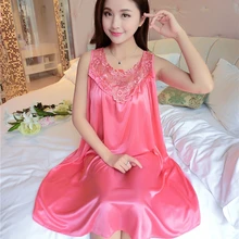 Женская длинная ночная рубашка, летняя повседневная домашняя одежда, ночная рубашка без рукавов, сексуальная ночная рубашка из искусственного шелка, ночная рубашка