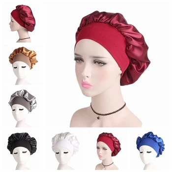 

Women's Satin Solid Wide-brimmed Sleeping Hat Night Sleep Cap Hair Care Bonnet Nightcap For Women Men Unisex Cap Bonnet