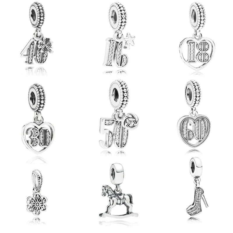 

Fashion 100% 925 Sterling Silver 40 50 60 16 21 Years Aniversary charms Fit Pandora Bracelet Beads For Jewerly Making Gift