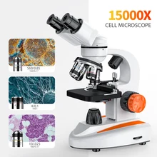 Updated 6000X-15000X Compound Lab Biological Microscope with 10X 40X Eyepieces Double Layer Mechanical Stage With Slides Set