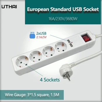 

UTHAI GBKU04 2USB4 Hole Socket Plug European Plug-in Board European Standard Socket Is Safe Durable And Convenient To Use