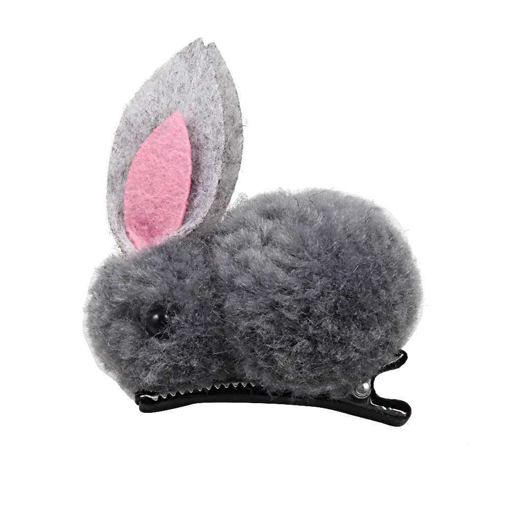 Корейские детские заколки для волос с милым Кроликом, эластичные резинки для волос, зимние плюшевые заколки с кроликом, повязка на голову, аксессуары для волос для девочек - Окраска металла: Gray