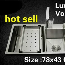 Квартира vogue мыть овощи Кухня ручная раковина двойной паз роскошный 304 Нержавеющая сталь Горячая 780x430 мм
