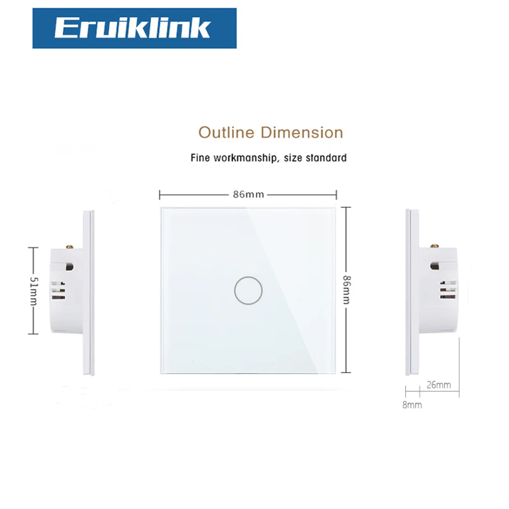 Роскошный настенный сенсорный выключатель Eruiklink EU/UK, настенный светильник, сенсорный выключатель, хрустальный стеклянный сенсорный экран, светильник