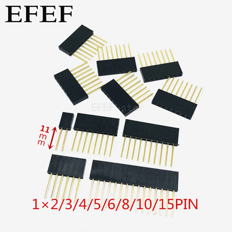 1 × 2/3/4/5/6/8/10/15PIN Однорядный прямой гнездовой штырьковый разъем 2 54 мм длинный 11