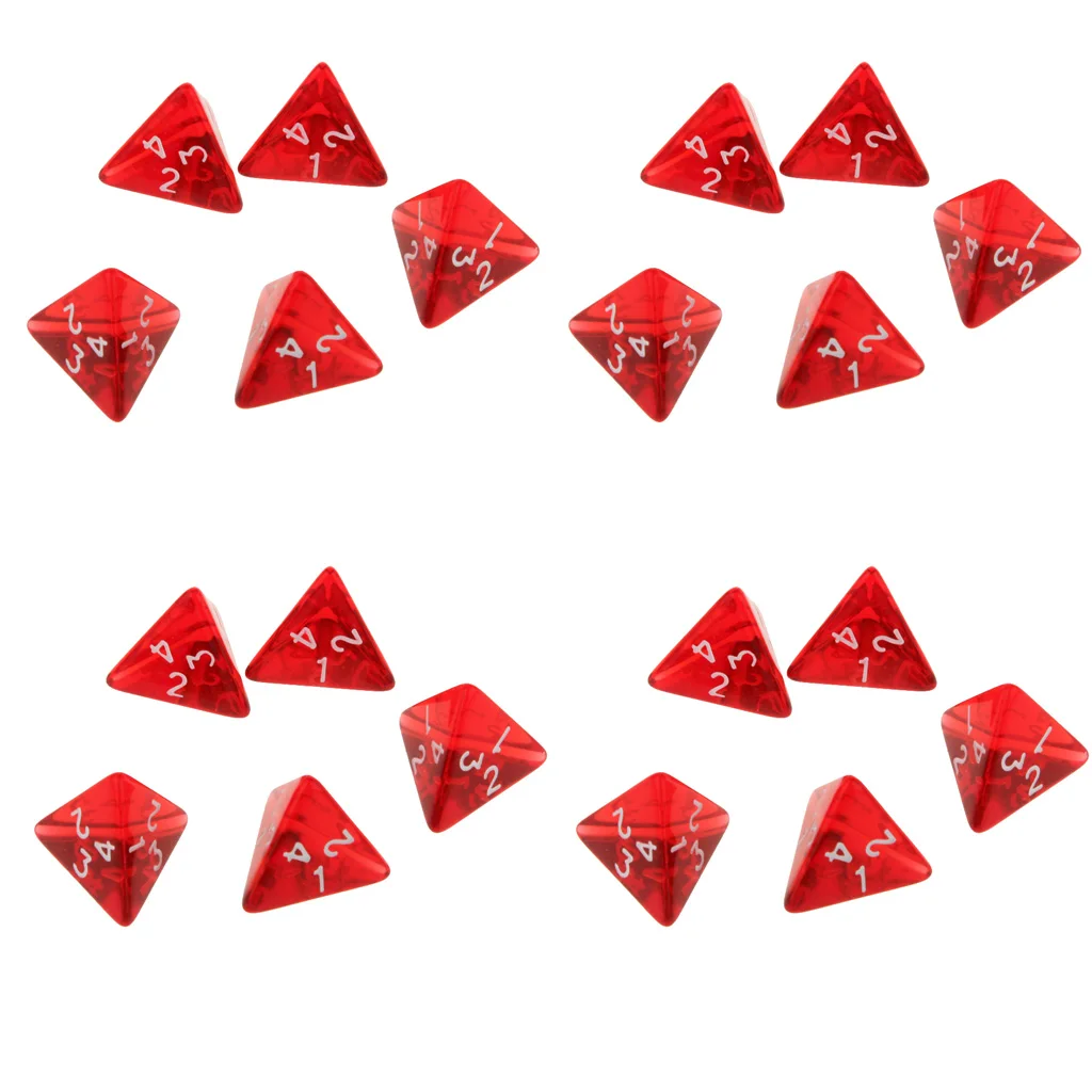 20Pcs Red Gem Polyhedral Dices Set D4 Die Four-sided Dice for Dungeons & Dragons Table Games