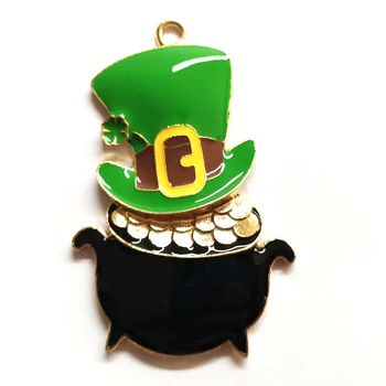

Newest ! 48mm*38mm 10pcs/lot Enamel Hat With Pot Pendants For St. Patrick's Day Jewelry