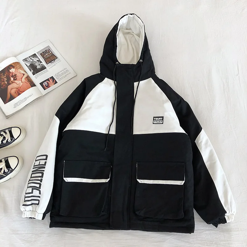 Зимние женские парки Neploe в стиле сафари, куртка контрастного цвета с большими карманами,, утепленная верхняя одежда с капюшоном, 56484